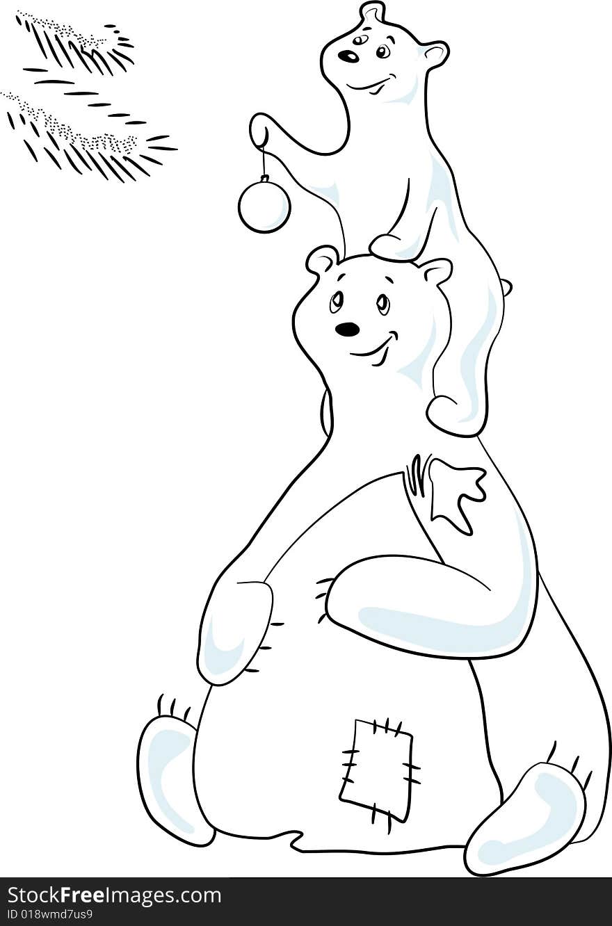 Polar bears - father and child - decorating Christmas tree