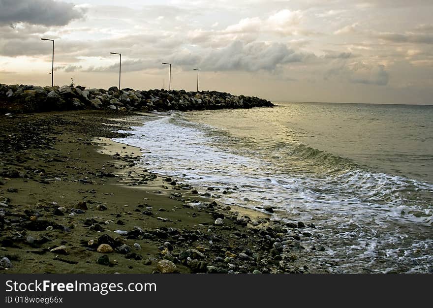 Seashore with waves and rocks