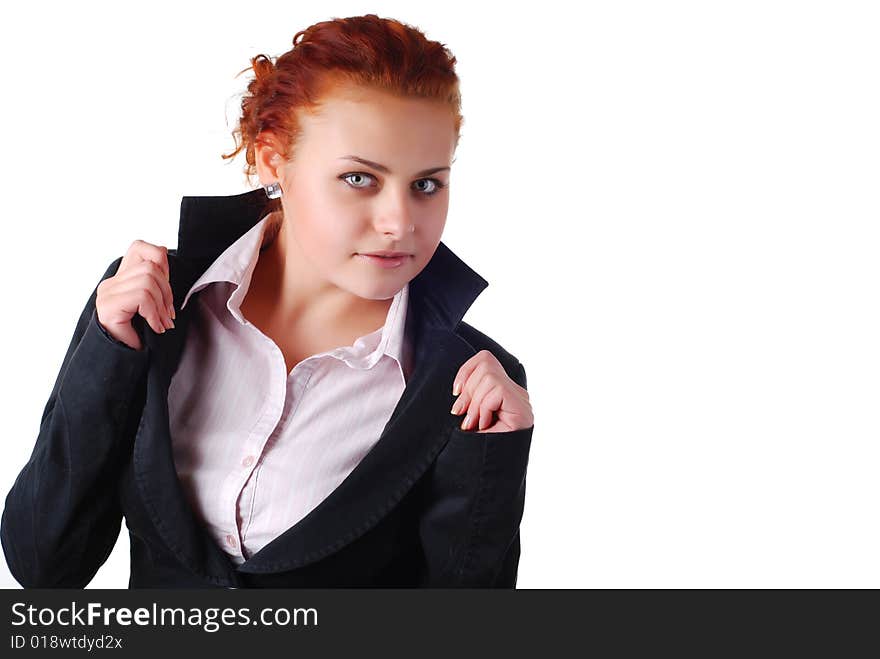 Beautiful business woman in a black jacket