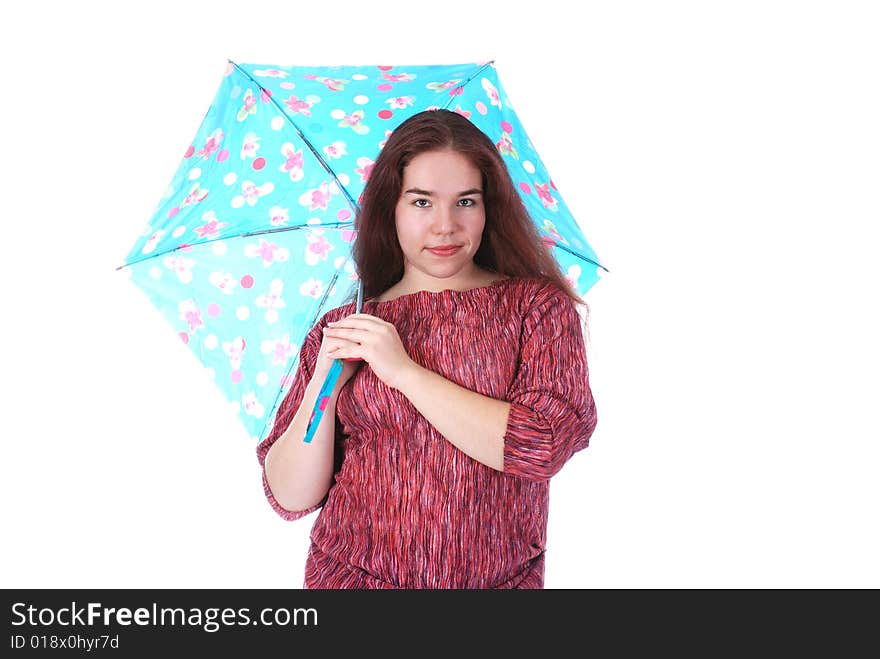 One girl holding an umbrella. One girl holding an umbrella