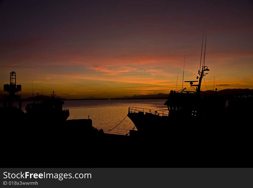 Landscape with ships, maritime environment, of fishing, approaches the night. Landscape with ships, maritime environment, of fishing, approaches the night