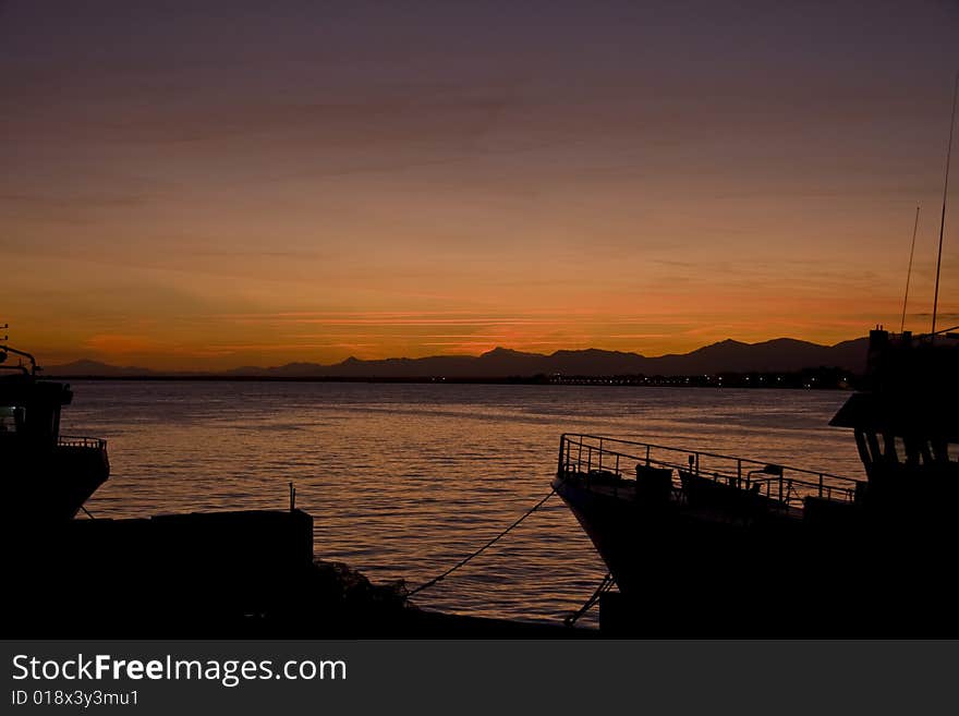 Landscape with ships, maritime environment, of fishing, approaches the night. Landscape with ships, maritime environment, of fishing, approaches the night