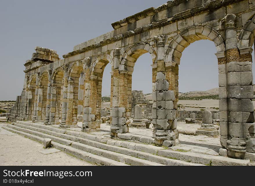 Temple facade at Volubilis, Morocco