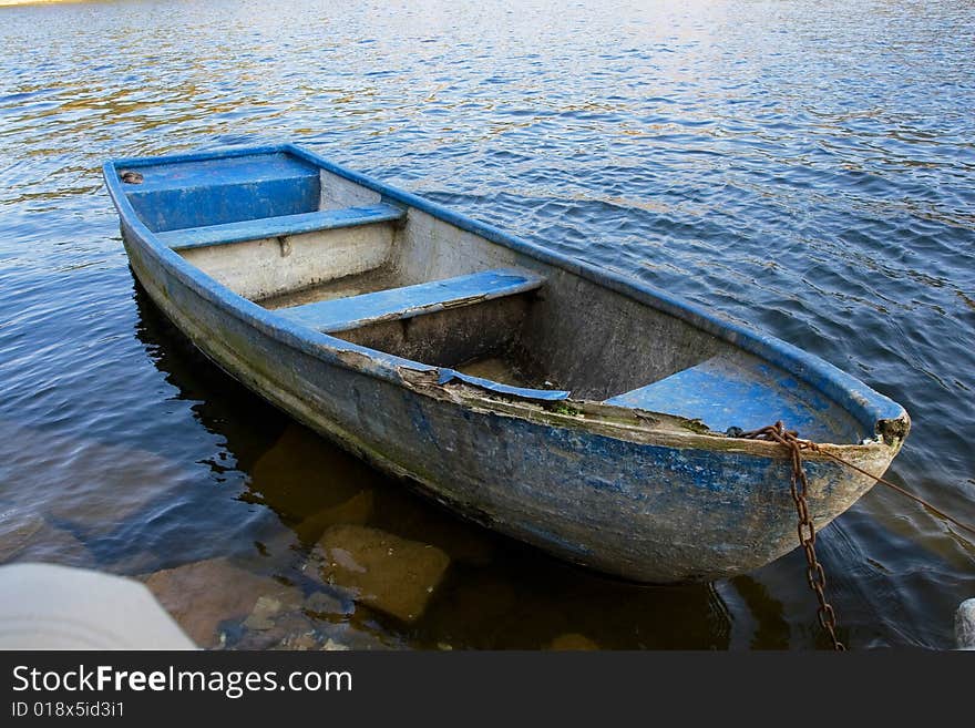 The blue boat in sunshine