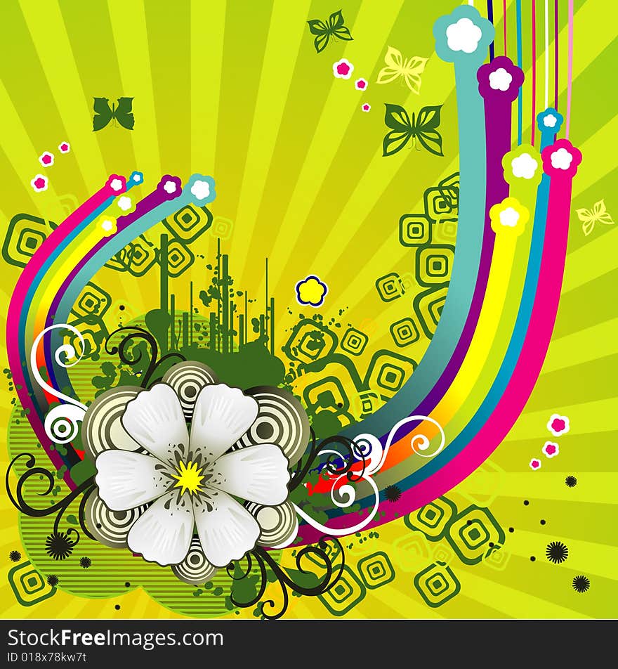 Vector fantasy background and flowers illustration composition. Vector fantasy background and flowers illustration composition