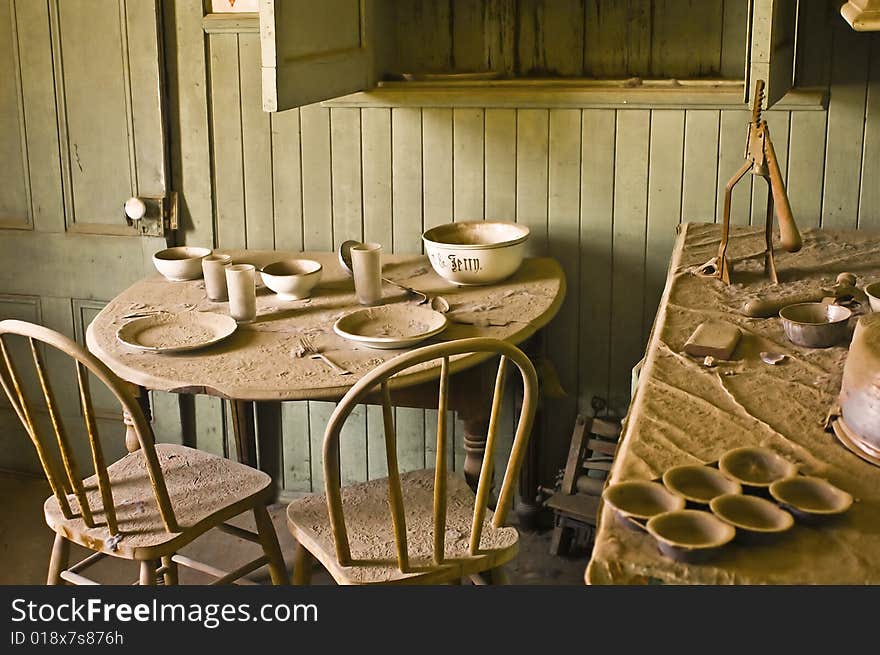 This is a kitchen table at Bodie, California, a ghost town and state park.