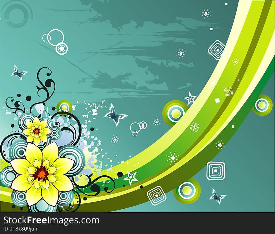 Vector fantasy background and flowers illustration composition. Vector fantasy background and flowers illustration composition