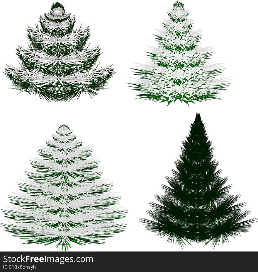 Set of four styles of Christmas tree  with snow on their branches. Set of four styles of Christmas tree  with snow on their branches