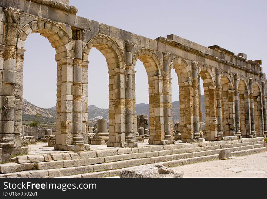 Temple facade at Volubilis, Morocco