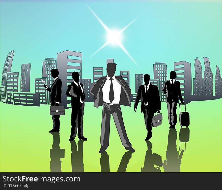 Group of business man with the background of city. Group of business man with the background of city