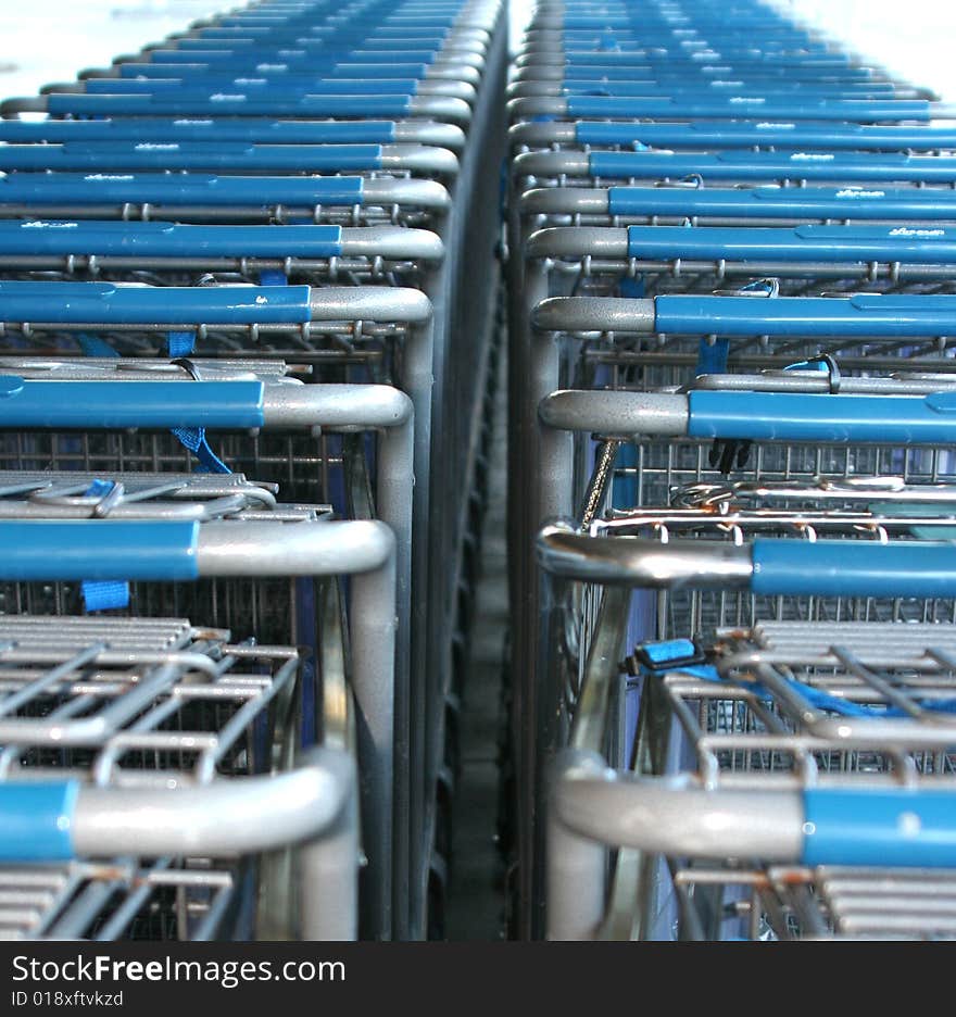 Shopping carts in a row