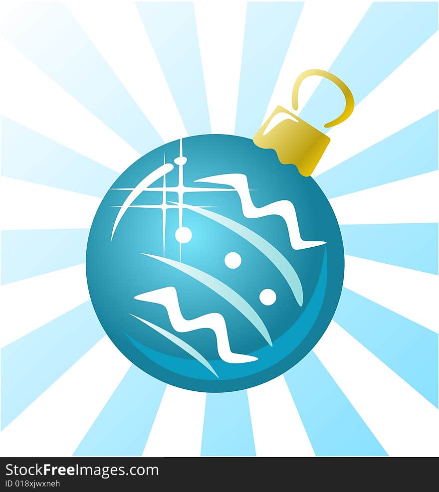 Blue Christmas ball on a striped background. Christmas illustration.