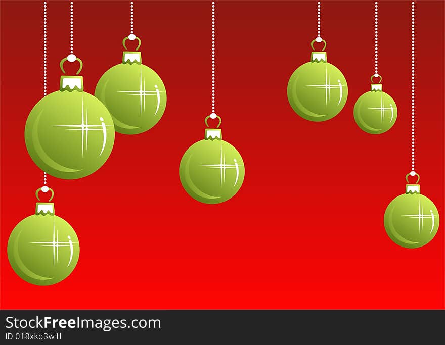 Green cartoon christmas  balls on a red background. Green cartoon christmas  balls on a red background.