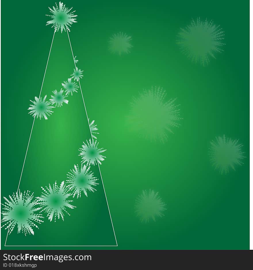 Stylizes illustrated pine-style tree on green background. Stylizes illustrated pine-style tree on green background.