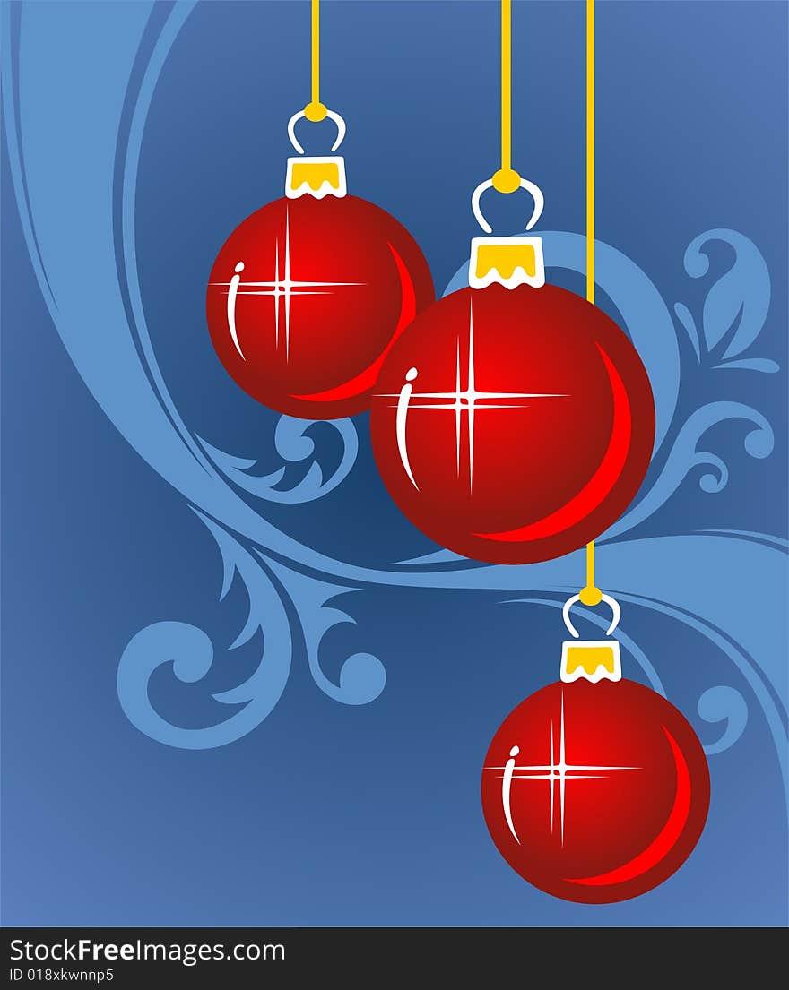 Red cartoon christmas balls on a blue background. Red cartoon christmas balls on a blue background.