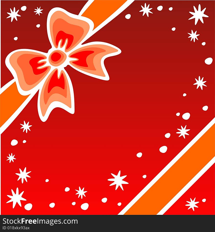 Orange cartoon bow and stars on a red background. Orange cartoon bow and stars on a red background.