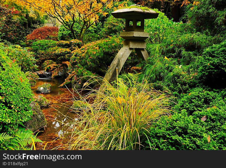 Beautiful stone structure and fallen autumn leaves under water. Beautiful stone structure and fallen autumn leaves under water