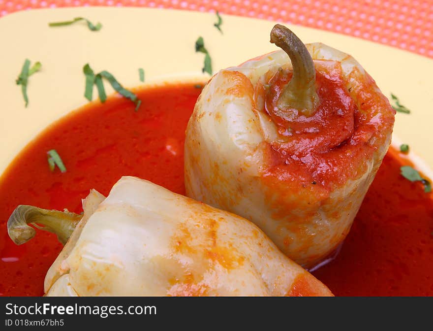 Filled Yellow Peppers With Minced Meat