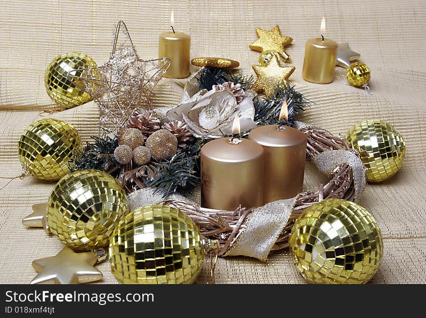 New year's and christmas decoration with golden details