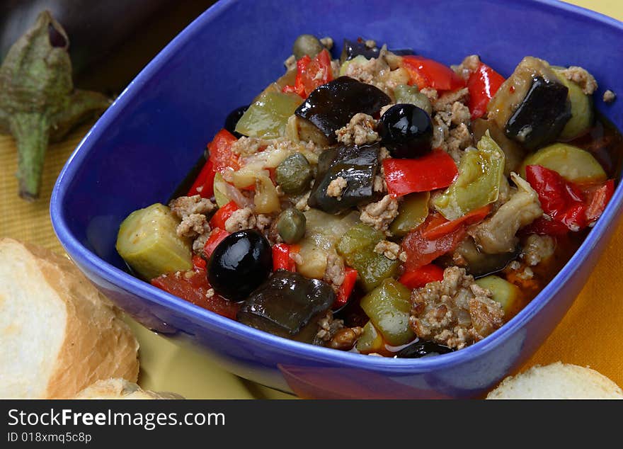 Different sauces with vegetable in bowls