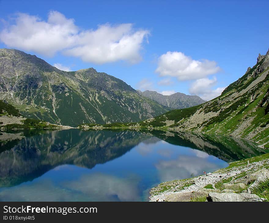 Mountains standing out in the mirror of the sea eye