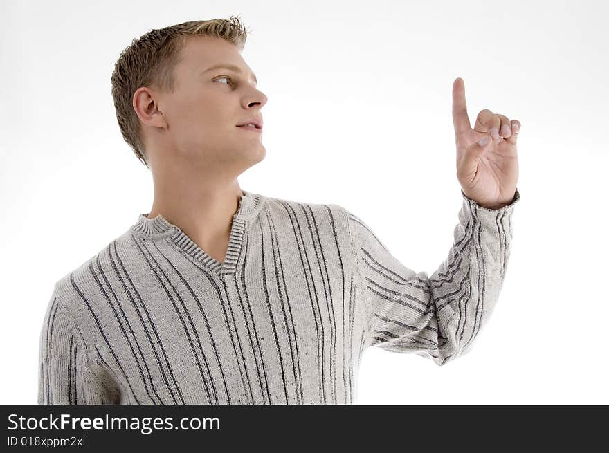 Young man looking at his finger