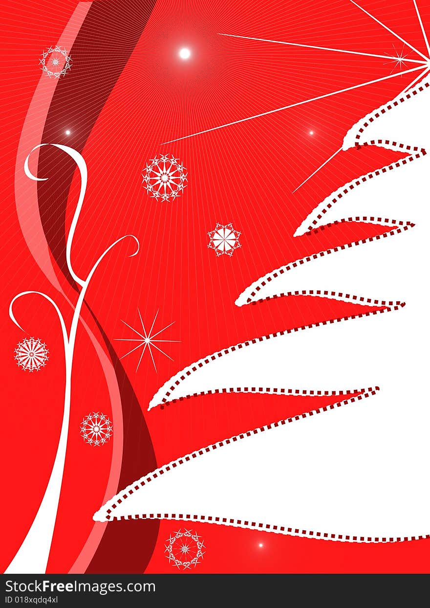 Christmas red background with white tree. Christmas red background with white tree