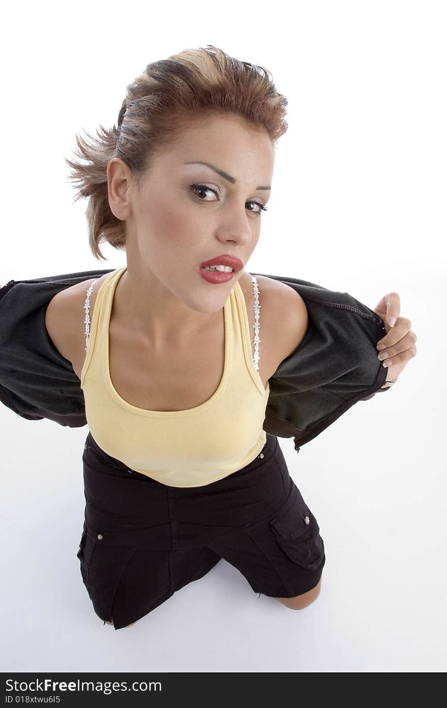 High angle view of gorgeous woman on an isolated background