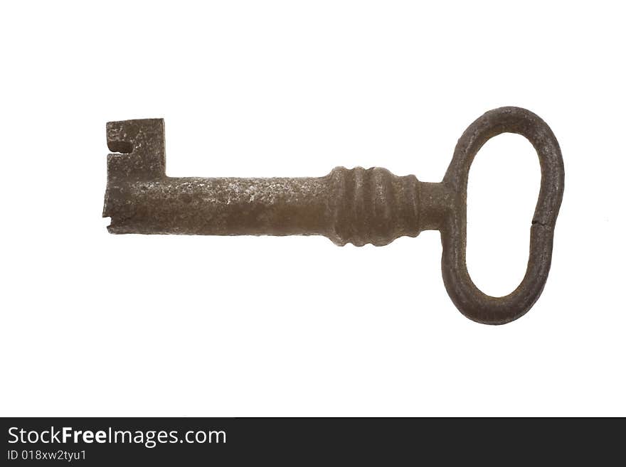 Old antique key on white background