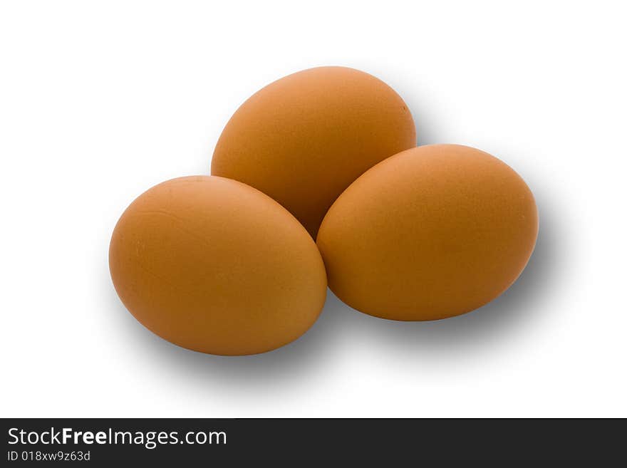 Three eggs on white background