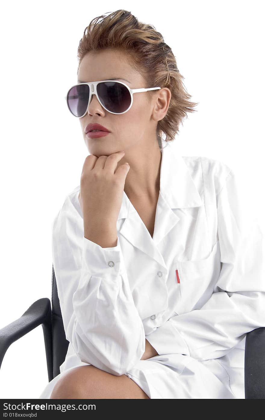 Doctor posing with eye wear against white background. Doctor posing with eye wear against white background