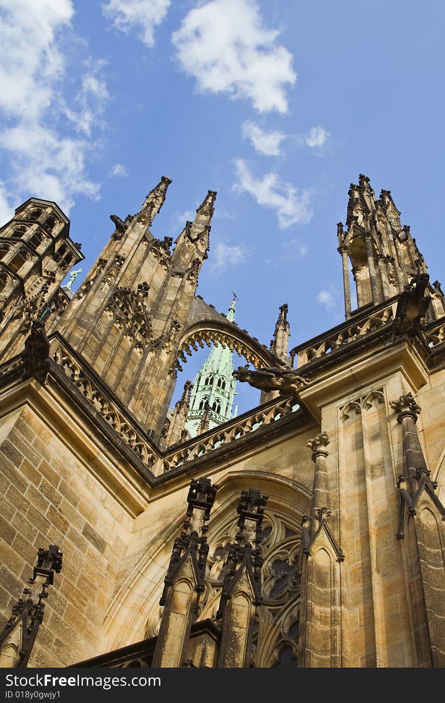 Impressive image of the beautiful architecture of St.Vitus Cathedral from Prague Castle. Impressive image of the beautiful architecture of St.Vitus Cathedral from Prague Castle.