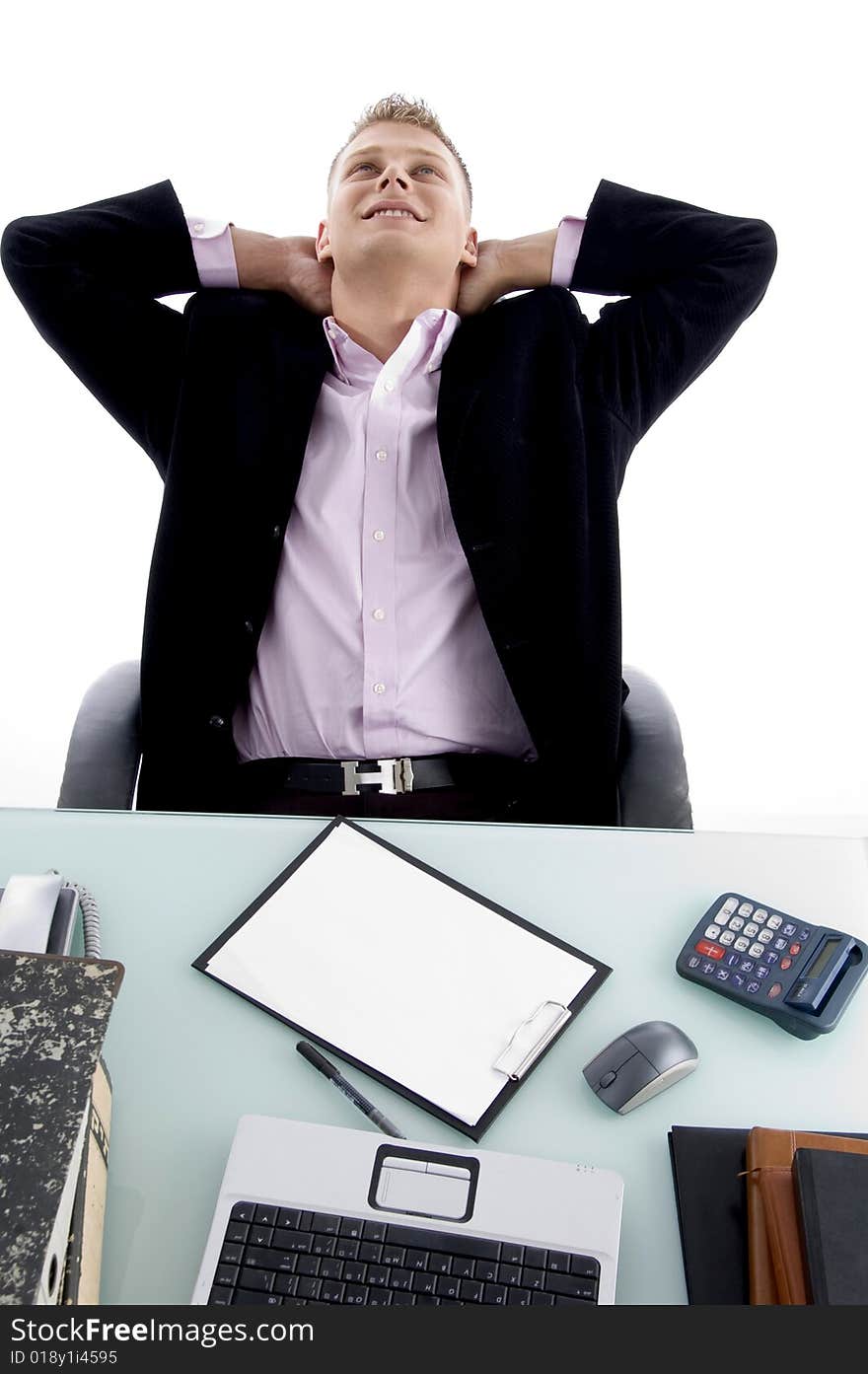 Thinking man looking up on an isolated background