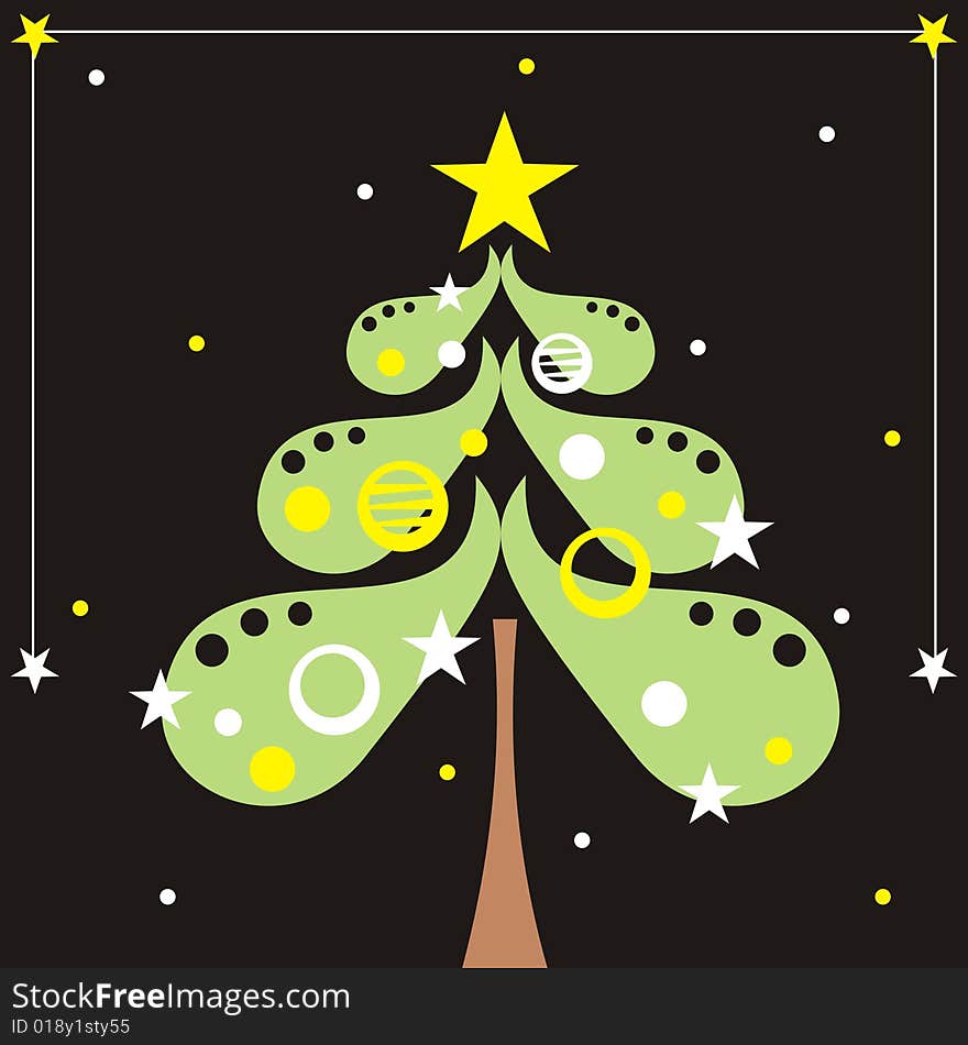 Decorative abstract christmas tree on black background