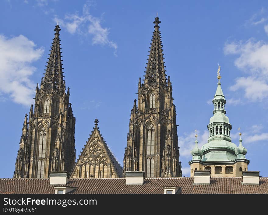 Impressive image of the beautiful architecture of St.Vitus Cathedral from Prague Castle. Impressive image of the beautiful architecture of St.Vitus Cathedral from Prague Castle.