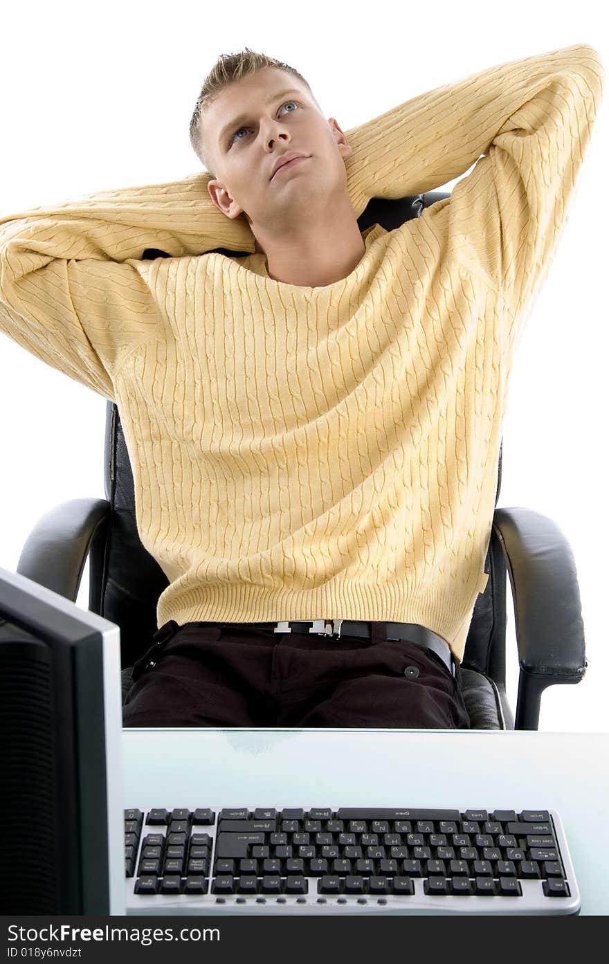 Executive sitting idle against white background