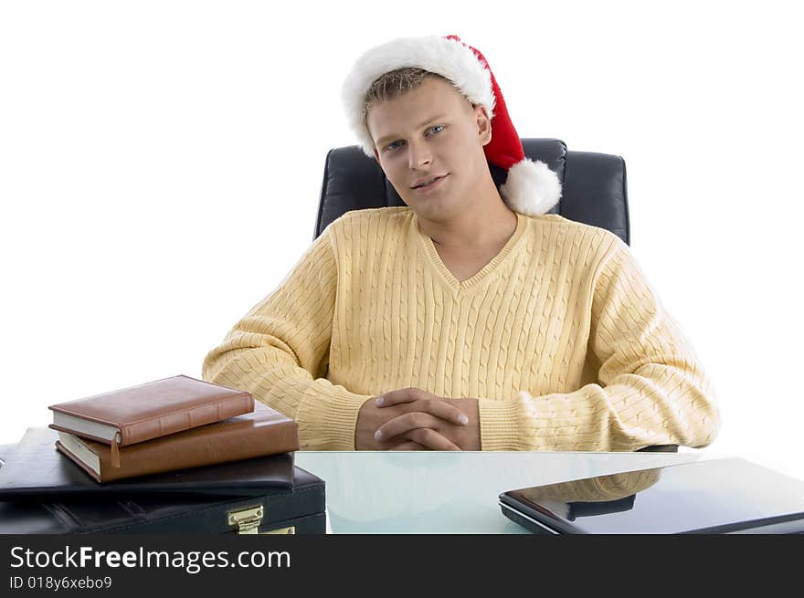 Cool guy wearing christmas hat on an isolated white background