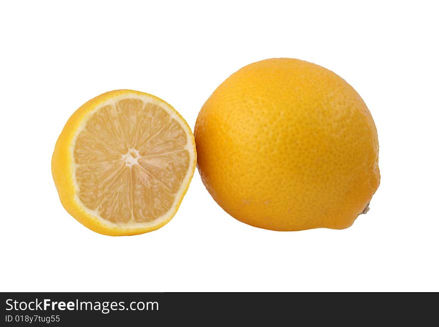 Fresh lemon and Sliced lemon, isolated on white background