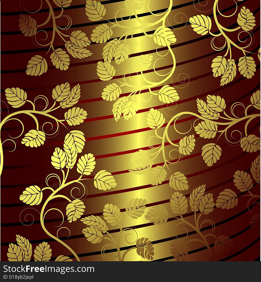 Golden floral background, vector illustration