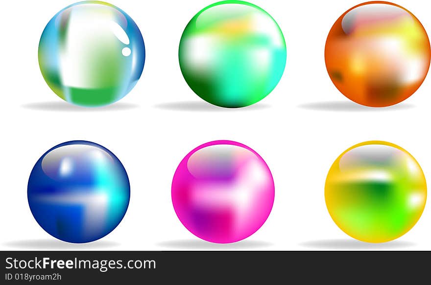 Illustration of six spheres on white