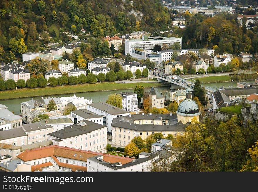 The cities of Salzburg Panormama from the top point of a fortress, Austria. The cities of Salzburg Panormama from the top point of a fortress, Austria