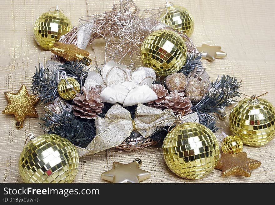 Golden sphere like new year's  and christmas decoration. Golden sphere like new year's  and christmas decoration