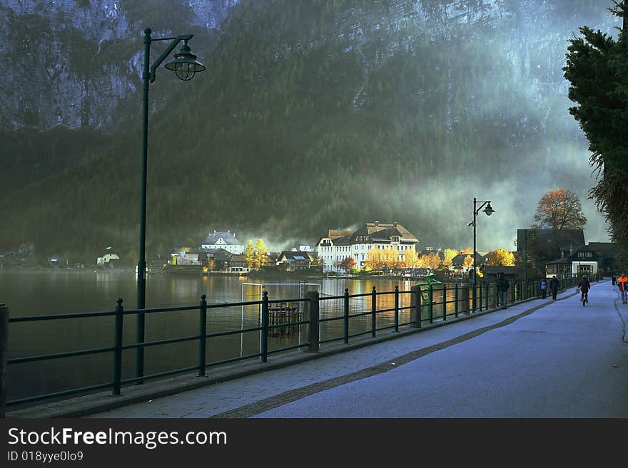 Quay at mountain lake in the Alpes, Austria. Quay at mountain lake in the Alpes, Austria