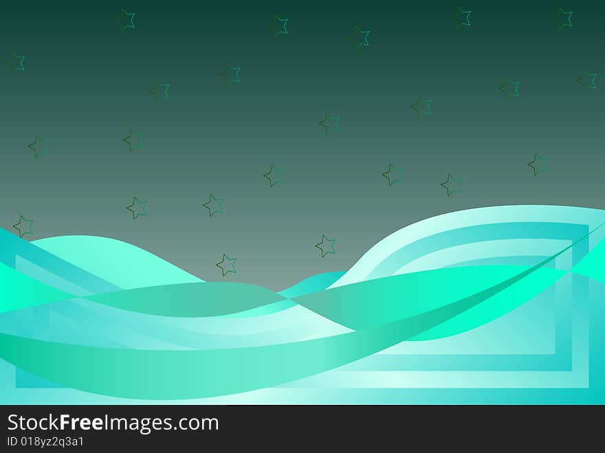 Abstract background with waves and stars