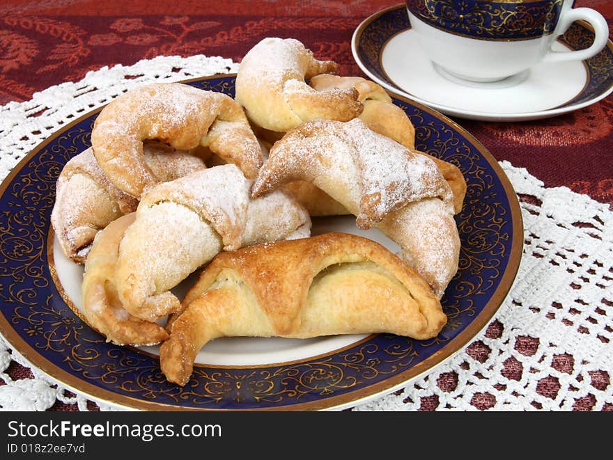 Home made sweet bakery. Crescent rolls stuffed with plum jam. Home made sweet bakery. Crescent rolls stuffed with plum jam.