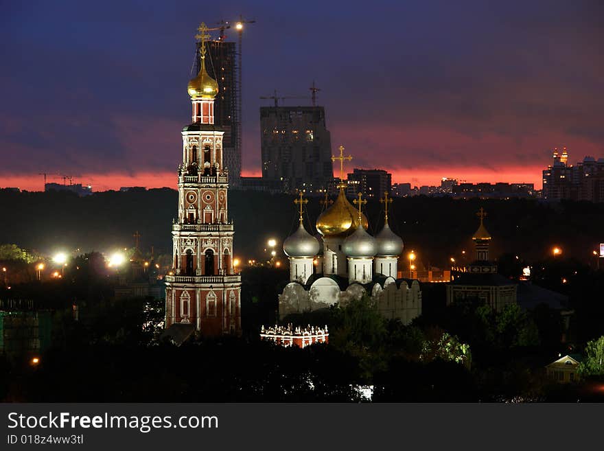 Moscow Sunset with Novodevichy and skyscraper