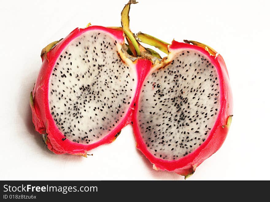 Red Dragon fruit with white background,cutted