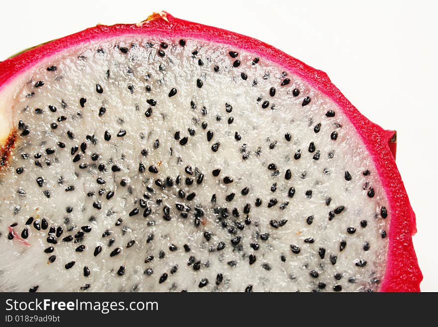 Red Dragon fruit with white background,cutted