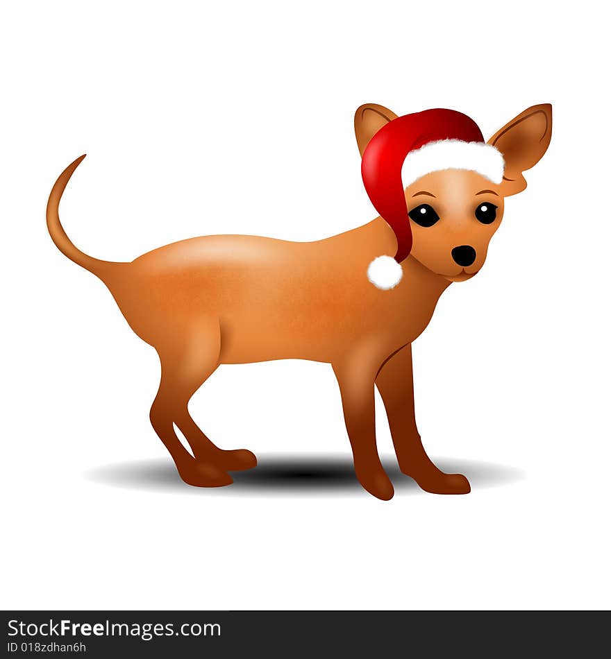 An illustration featuring a small chihuahua wearing a Santa hat. An illustration featuring a small chihuahua wearing a Santa hat