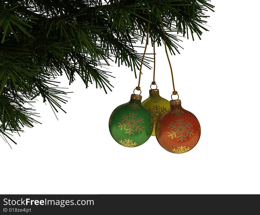 Christmas balls on new year tree isolated on white background